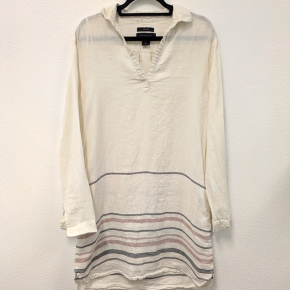 Tahari Dresses & Skirts - Tahari Ivory Linen Long Sleeve Lightweight Shirt Dress sz S Minimalist Neutral